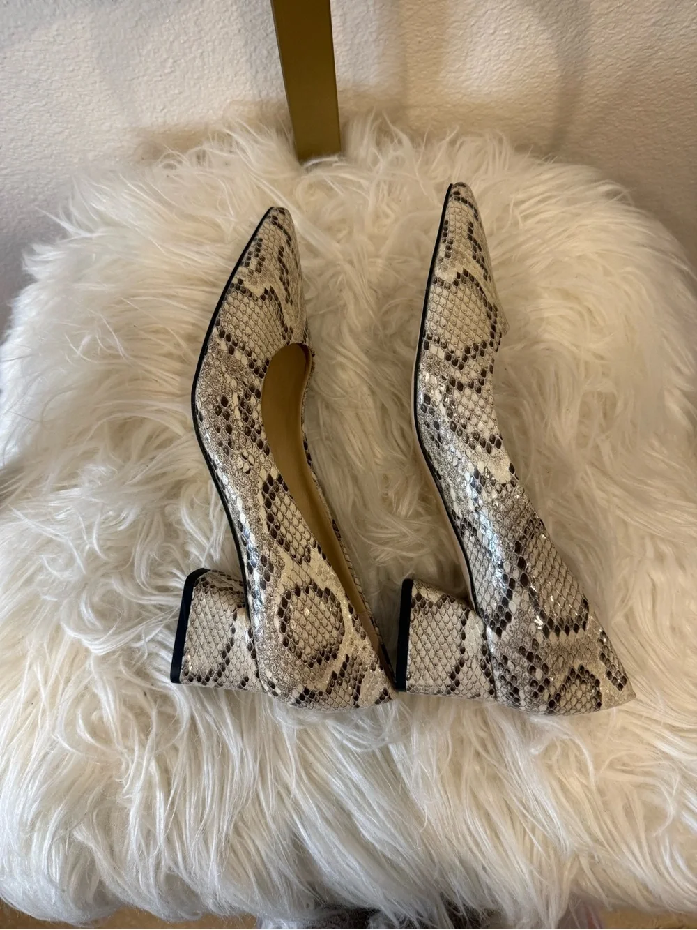 Franco Sarto Snakeskin Print Block Heel Pumps Pointed Toe Size 6.5